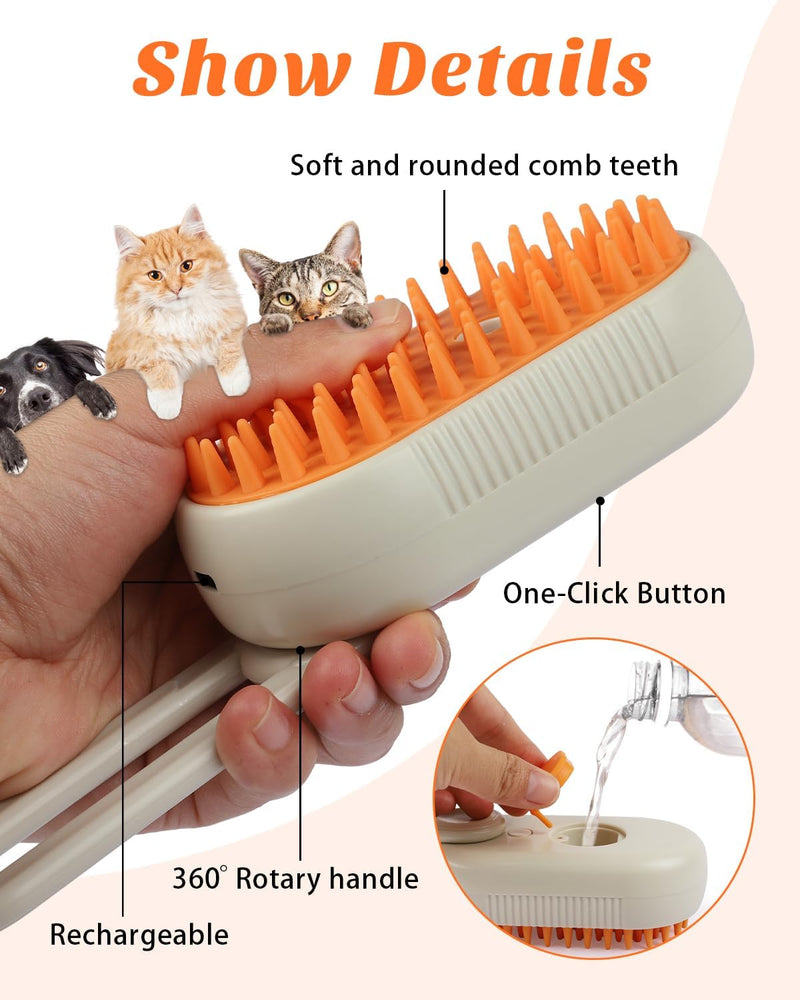 Electric Pet Spray & Massage Brush – Hair Removal, Grooming & Steam Care